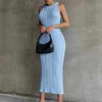 Load image into Gallery viewer, Hugcitar Crochet Sleeveless O-Neck Bodycon Solid Sexy Sweater Dress 2023 Summer Women Streetwear Party Club Elegant Clothing Y2K  Amaijoin
