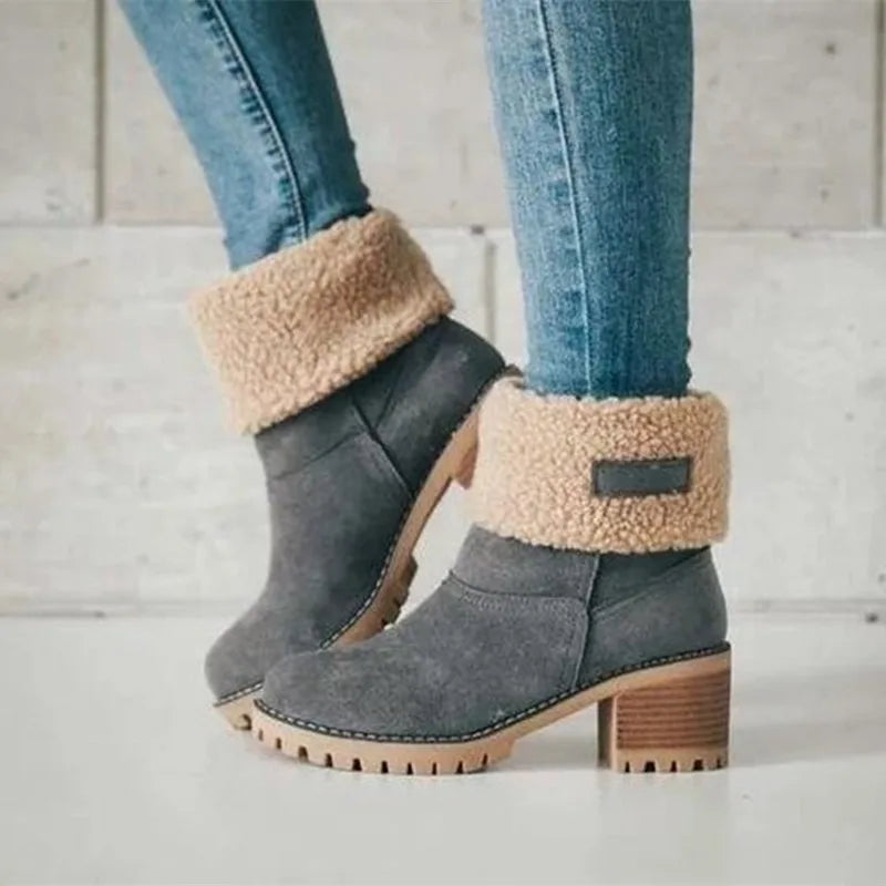 New Women Boots Winter Outdoor Keep Warm Fur Boots Waterproof Women's Snow Boots Thick Heel With Round Head Short Boot  Amaijoin