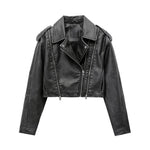 Load image into Gallery viewer, ZVRI 2023 Women&#39;s new short make old effect imitation leather motorcycle jacket jacket women&#39;s washed gray leather coat  Amaijoin
