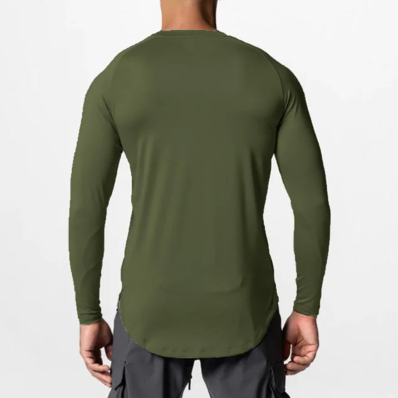 High Elasticity Tight Long Sleeve Quick Dry T-Shirt Fashion Hip Hop Men Fitness Sport Shirt Gym Bodybuilding Workout Muscle Tops  Amaijoin