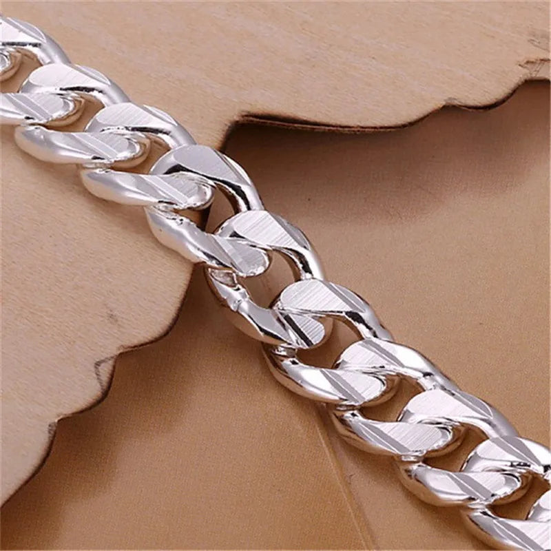 New High-end Women's Mens Fine S925 Sterling Silver Bracelet Fashion Jewelry Gift Men's 10MM Square Beautiful Gem  Amaijoin