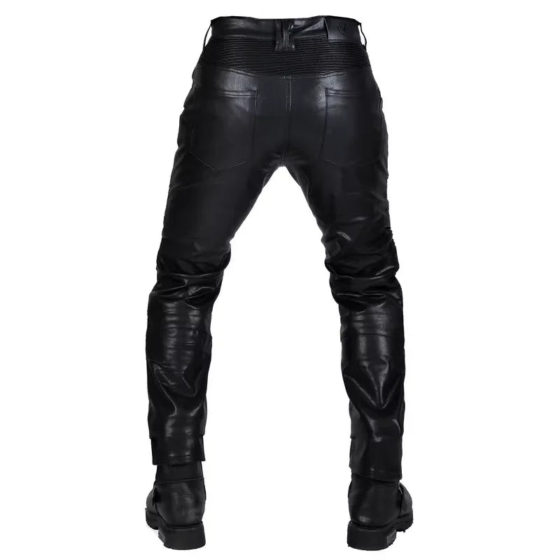 NEW Motorcycle Riding Jeans Motocross Racing Pants PU Leather Biker Trousers Waterproof Windproof Men With 4X CE Knee Hip Pad  Amaijoin