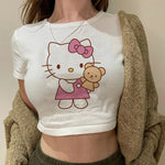 Load image into Gallery viewer, Tshirt Crop Top Hello Kitty T-shirt Kawaii T Shirt Sanrio Anime Cartoon Children Casual Clothes Y2k Cropped Tee Shirt Top  Amaijoin
