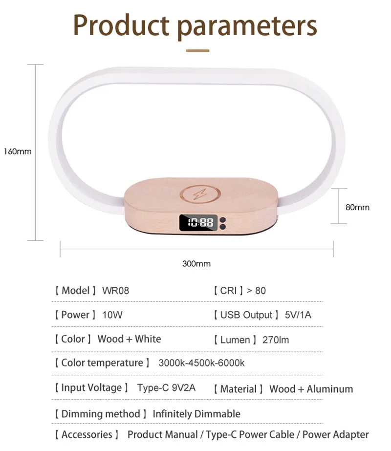 Multifunction Wireless Charger Pad Stand Clock LED Desk Lamp Night Light USB Port Fast Charging Station Dock for iPhone Samsung  Amaijoin