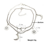 Load image into Gallery viewer, Two Layers Chain Heart Moon Sun Gold Silver Color Anklets For Women Bracelets Summer Barefoot Sandals Jewelry On Foot Leg  Amaijoin
