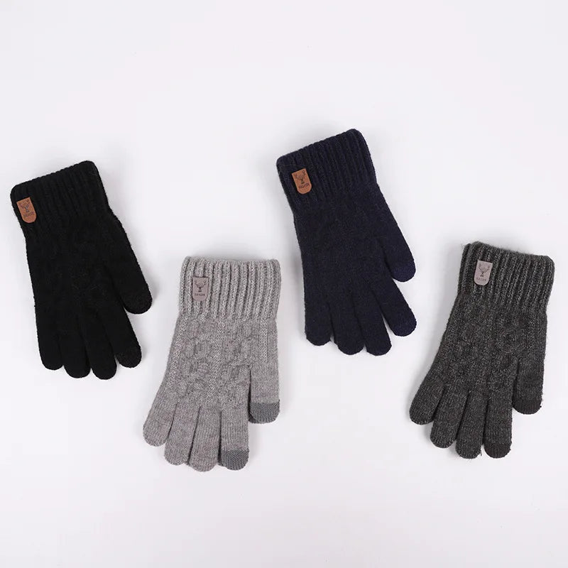 2023 new men's warm gloves winter touch screen plus fleece gloves cold warm wool knitted gloves  Amaijoin