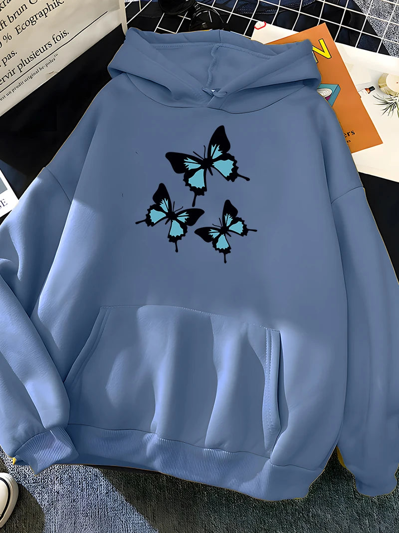 Hirsionsan Butterflies Print Women Sweatshirt Soft Casual Loose Female Hoodies 2023 Winter New Warm Fleece Tops for Girls  Amaijoin