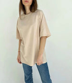 Carregue a imagem no visualizador da Galeria, Hirsionsan 100% Cotton T Shirt Women 2023 Summer New Oversized Solid Tees Casual Basic Loose Tshirt Chic O Neck Female Tops  Amaijoin
