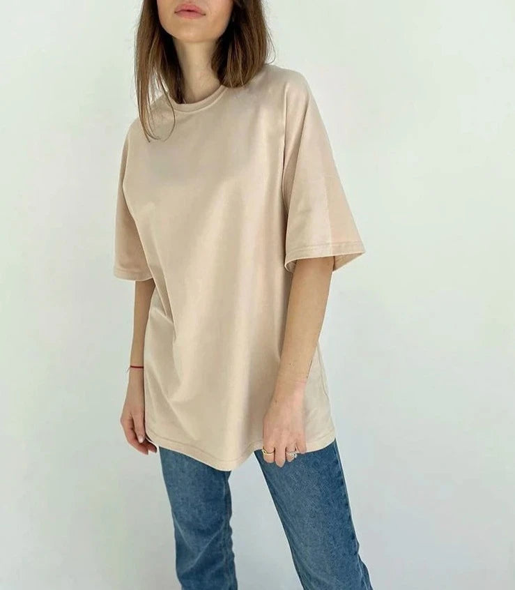 Hirsionsan 100% Cotton T Shirt Women 2023 Summer New Oversized Solid Tees Casual Basic Loose Tshirt Chic O Neck Female Tops  Amaijoin