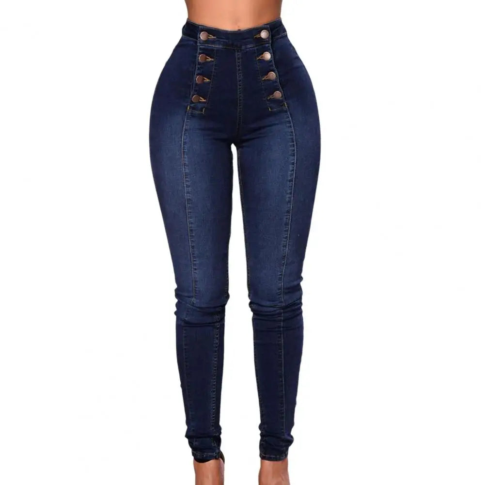 2022 Fashion High Waist Women Pencil Jeans Skinny Hip Lifting Double-breasted Slim Fit Stretchy Denim Pants Sexy Bodycon Jeans  Amaijoin