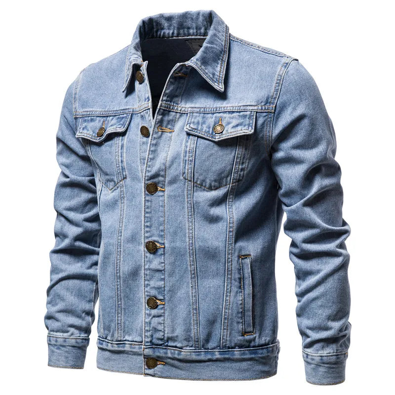 2023 Spring Men Solid Lapel Denim Jackets Fashion Motorcycle Jeans Jackets Hommes Slim Fit Cotton Casual Black Blue Coats  Amaijoin