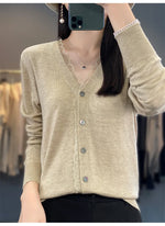 Load image into Gallery viewer, 2023 Spring and Summer Cashmere Cardigans Women  V-neck Knitted Sweater Fashion Knitwear Solid Cashmere Cardigans Women&#39;s  Amaijoin
