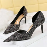 Load image into Gallery viewer, Women 7cm 10.5cm High Heels Elegant Blue Pumps Sexy Sequins Bling Mid Heels Lady Scarpins Luxury Stiletto Sparkly Party Shoes  Amaijoin
