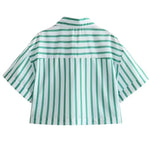 Load image into Gallery viewer, TRAFZA 2024 Summer Striped Shirts Women Casual Green Blouse Y2k Short Sleeve Buttons Crop Top Female Short Shirt Streetwear  Amaijoin
