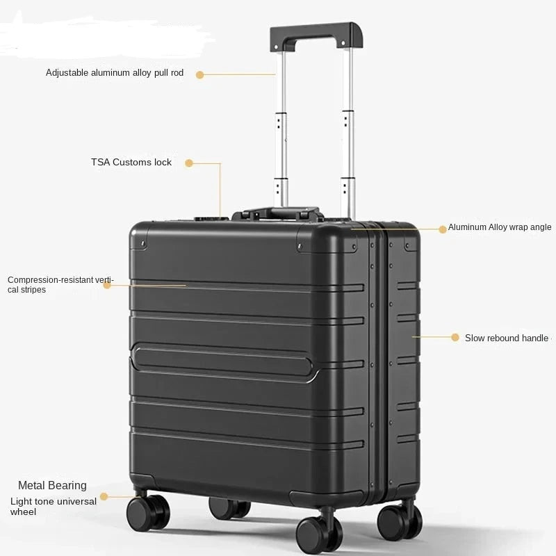 KLQDZMS New Suitcase Small Boarding Box All Aluminum Magnesium Alloy Trolley Business Travel Bag 18 Inches Cabin Luggage  Amaijoin