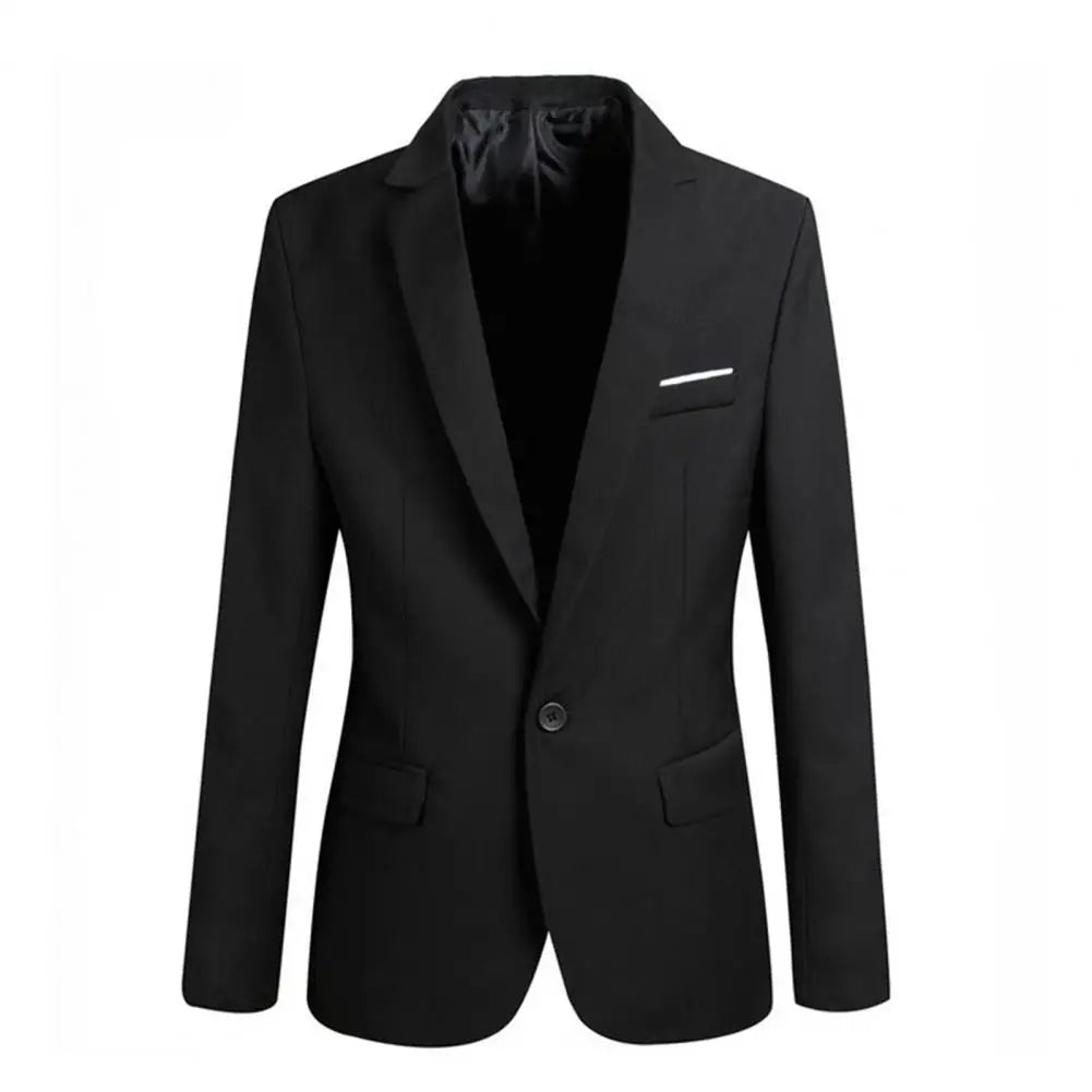 Men Blazer Business Casual Single Breasted Flap Pockets Blazer Solid Color Suit Jacket Work Clothes Slim Fit Office Blazer Suit  Amaijoin