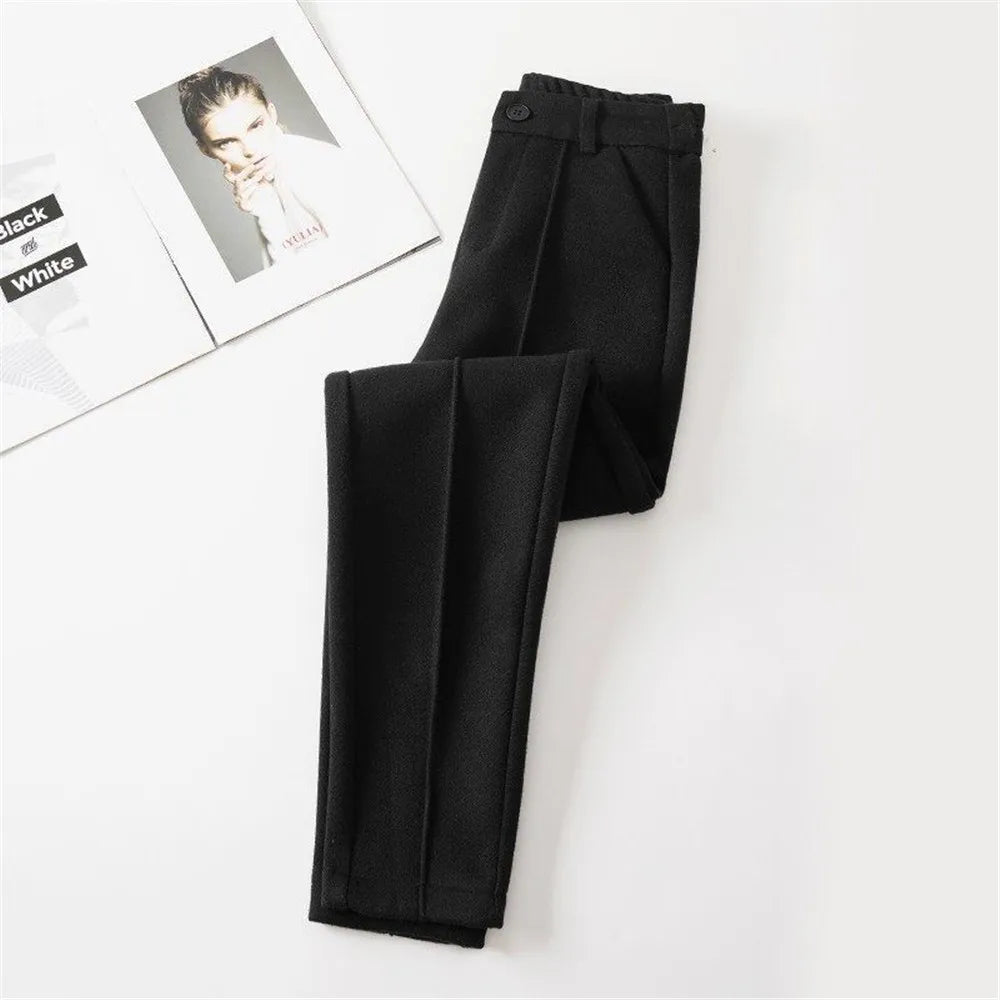 Women's Wool Dress Pants Casual Jogger Style Office  Wide Trousers  Woolen Cropped Pants ouc2533  Amaijoin