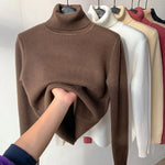 Load image into Gallery viewer, Turtleneck Winter Sweater Women Elegant Thicken Velvet Lined Warm Sueter Knitted Pullover Slim Tops Jersey Knitwear Jumper New  Amaijoin
