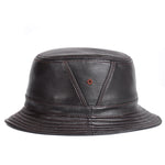 Carregue a imagem no visualizador da Galeria, NEW RY995 Man Real Leather Fitted Flat Bucket Hats Male Outdoor Potted Short Brim Black/Brown Hip Pop Gorras Elderly Fishing Cap  Amaijoin
