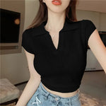 Load image into Gallery viewer, Woman T Shirt Sexy Crop Top Coquette Clothes Plain Polo Neck Women Women&#39;s Clothing Trend 2024 Fashion Offer Free Shipping in On  Amaijoin
