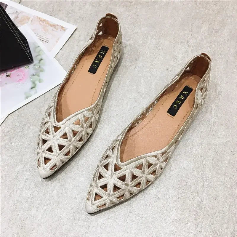 2024 Flat Shoes Women Elegant Women's Breathable Hole Shoes Pointy Shallow Mouth Hollow Leisure Commuter Footwear Spring Summer  Amaijoin