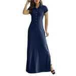 Load image into Gallery viewer, Europe And America Cross Border New Long Dress Shirt Collar Split Pocket Large Swing Dress Large Casual Denim Dress  Amaijoin
