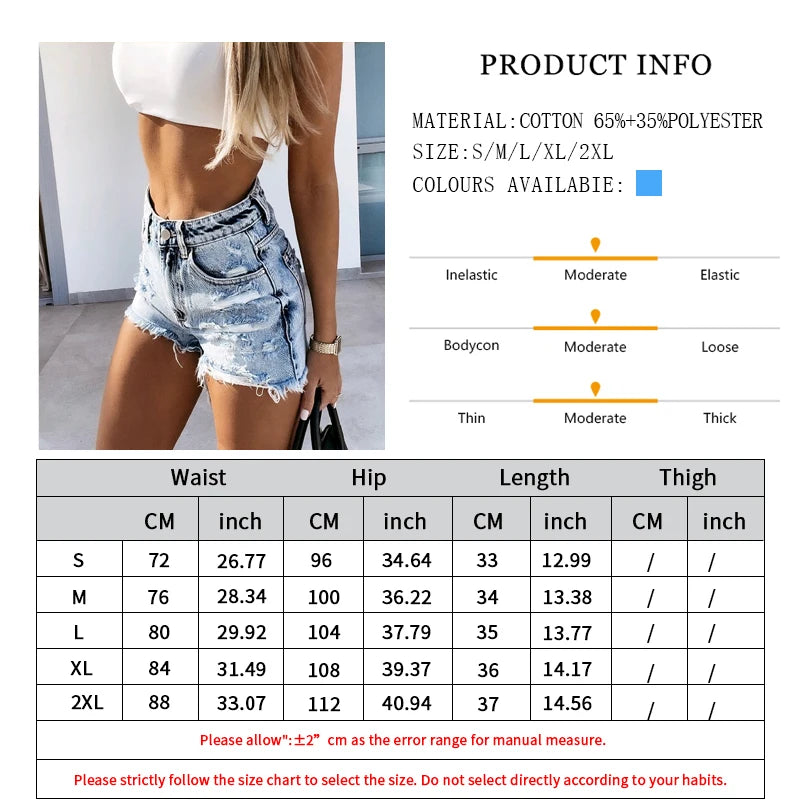 Women's Summer Light Blue High Waist Denim Shorts New Loose Korean Style Slimming Fringed Denim Shorts Hot Pants With Holes  Amaijoin