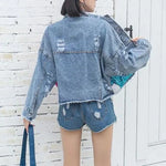 Load image into Gallery viewer, 2024 New Women Coat Cartoon Sticker Embroidered Sequin Short Denim Jacket Loose Bowknot Top  Amaijoin
