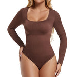 Carregue a imagem no visualizador da Galeria, GUUDIA Spandex Elastic Body Suit Shapewear Women Body Shaper Tummy Control Long Sleeve Open Crotch Big U Neck Seamless Shapers  Amaijoin
