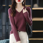 Load image into Gallery viewer, Women Sweater Long Sleeve Top Knitted Pullover V-Neck Fashion Sweater Woman Winter 2022 Basic Female Clothing Soild OL Sweaters  Amaijoin
