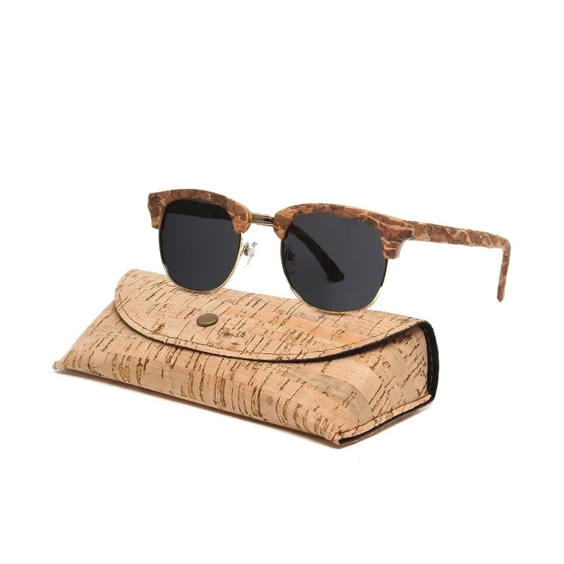 Kenbo Half Frame Polarized Wood Sunglasses With Case Man Woman Luxury Brand Designer Sun Glasses Male Retro Rivet Mirror Eyewear  Amaijoin