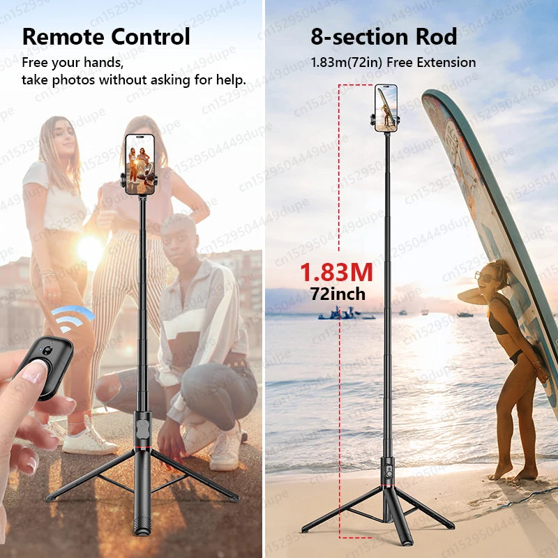 Selfie Stick with Wireless Bluetooth Remote, Portable 72 Inch Aluminum Alloy Selfie Stick Phone Tripod for iOS Android Cellphone  Amaijoin