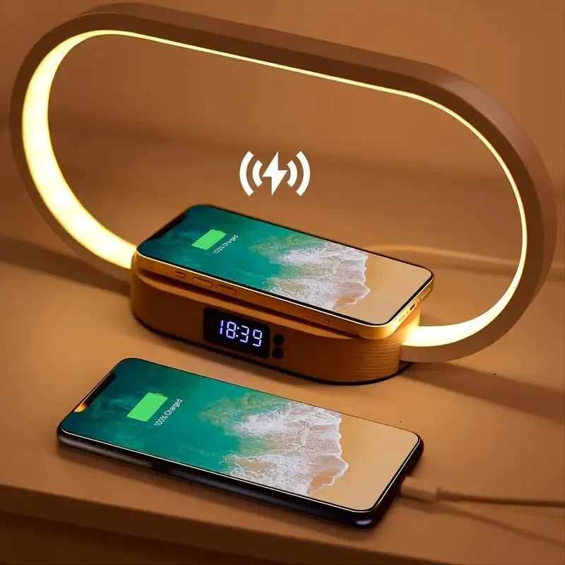 Multifunction Wireless Charger Pad Stand Clock LED Desk Lamp Night Light USB Port Fast Charging Station Dock for iPhone Samsung  Amaijoin