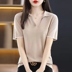 Load image into Gallery viewer, Clothing Short Sleeve Tee T-shirt Woman Plain Polo Neck Shirts for Women Red Tops Sale Luxury Youth Synthetic Aesthetic V Cotton  Amaijoin
