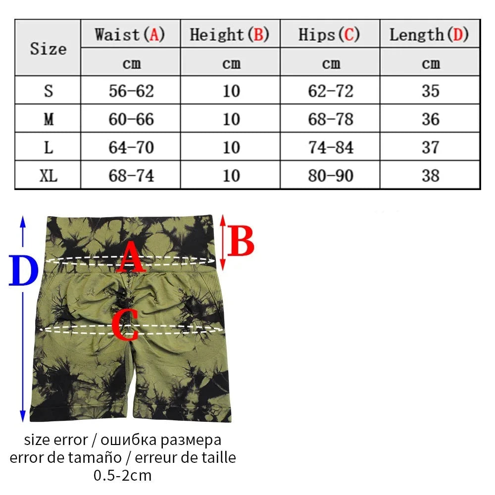 Seamless Tie Dye Sport Shorts For Women Summer Elastic Scrunch High Waist Push Up Tummy Control Gym Fitness Workout Yoga Shorts  Amaijoin