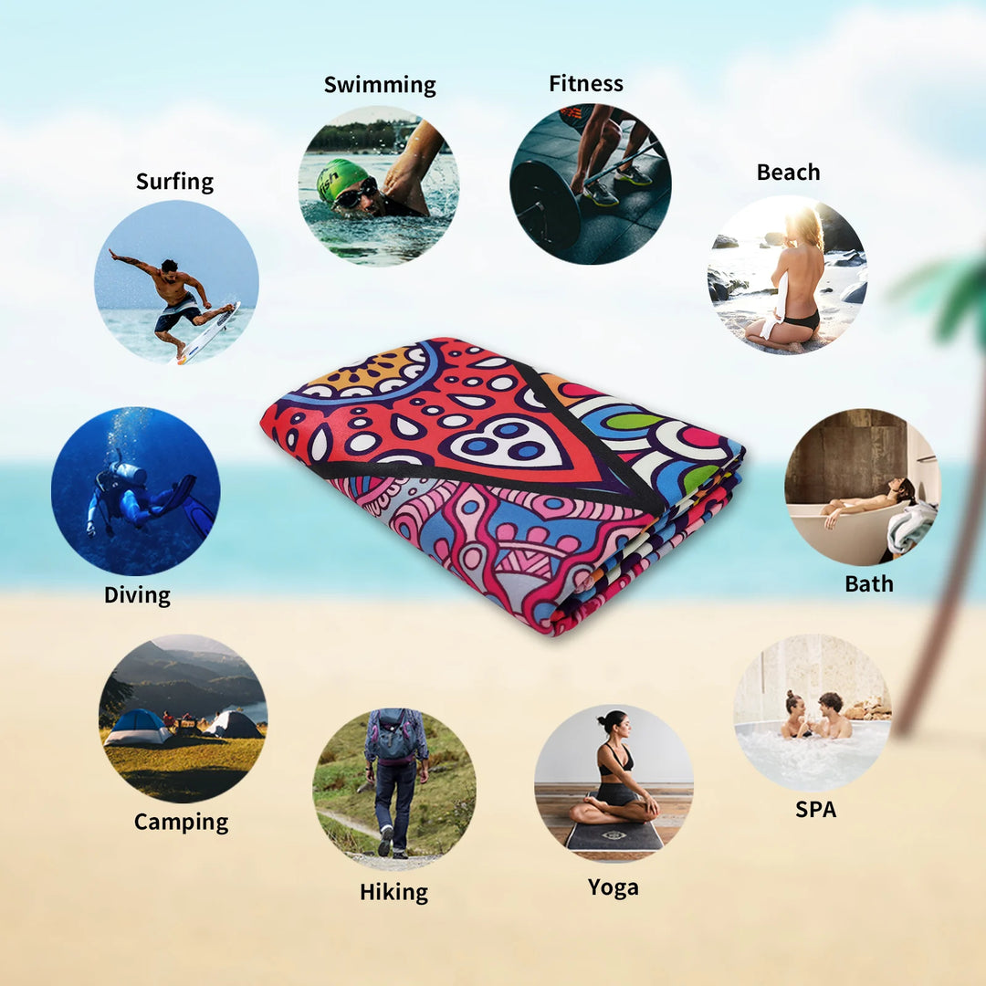 HiTurbo Microfiber Blanket Quick Drying Beach Towels, Oversized 35*71in Printing Towel, Super Absorbent Pool Towel Blanket, Bohe  Amaijoin