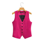 Load image into Gallery viewer, Women Fashion V Neck Sleeveless Pockets Short Vest Jacket Office Lady Single Breasted Casual Slim WaistCoat Tops CT2208  Amaijoin
