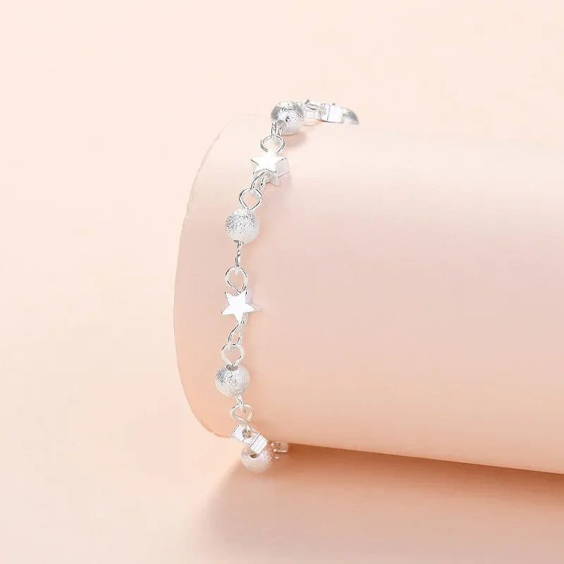 925 Sterling Silver Stars Bracelets For Women Fashion Korean Designer Frosted Bead Bracelet Beautiful Party Wedding Jewelry Gift  Amaijoin