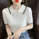 Load image into Gallery viewer, Clothing White Tops Polo Neck Shirts for Women Purple T-shirt Woman Knit Short Sleeve Tee V Y2k Fashion Sale with Collar Luxury  Amaijoin
