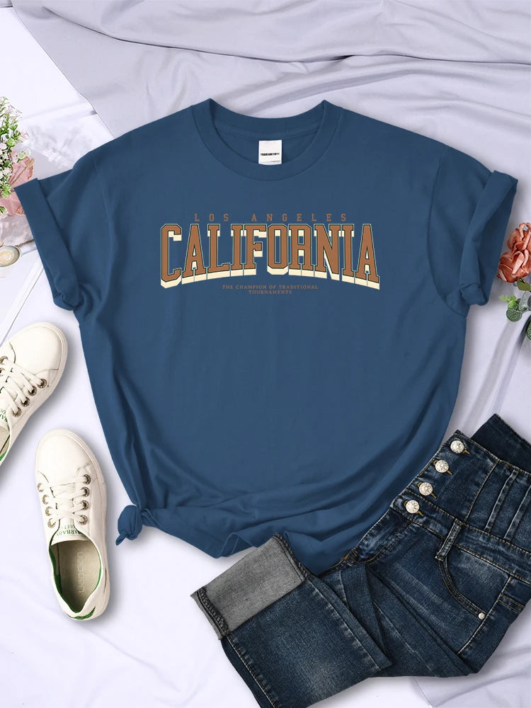 Los Angeles California The Winnerof Tournaments T-Shirt Women Summer Breathable T Shirts Street Clothes Simple Soft Short Sleeve  Amaijoin