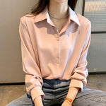 Load image into Gallery viewer, Black Chiffon Shirts For Women Spring NEW Solid Long Sleeve Shirts Korean Fashion Ladies Blouse Simple Female Clothing Tops  Amaijoin
