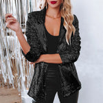 Load image into Gallery viewer, Women Sequins Sequin Jacket Casual Long Sleeve Glitter Party Shiny Lapel Coat Vintage Lapel Sequins Jackets Club Party Wear  Amaijoin
