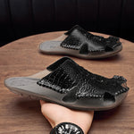 Load image into Gallery viewer, Genuine Leather Men&#39;s Slippers Crocodile Grain Style Men Flip Flops High Quality Sandals Non-slip Male Slippers Home Slippers  Amaijoin
