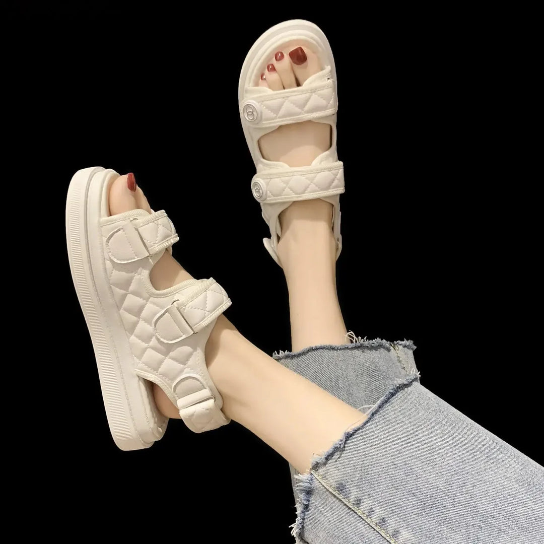 Women Summer Sports Sandals Thick-soled Increased Plaid Roman Shoes With  Casual RoundToe Comfortable Felmale Flat Sandals  Amaijoin