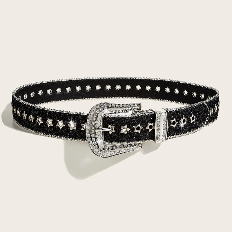 Y2K Rhinestone Belt For Women Men Designer Punk Star Hole Waist Strap Gothic Female Girl Jeans Decoration Waistband  Amaijoin