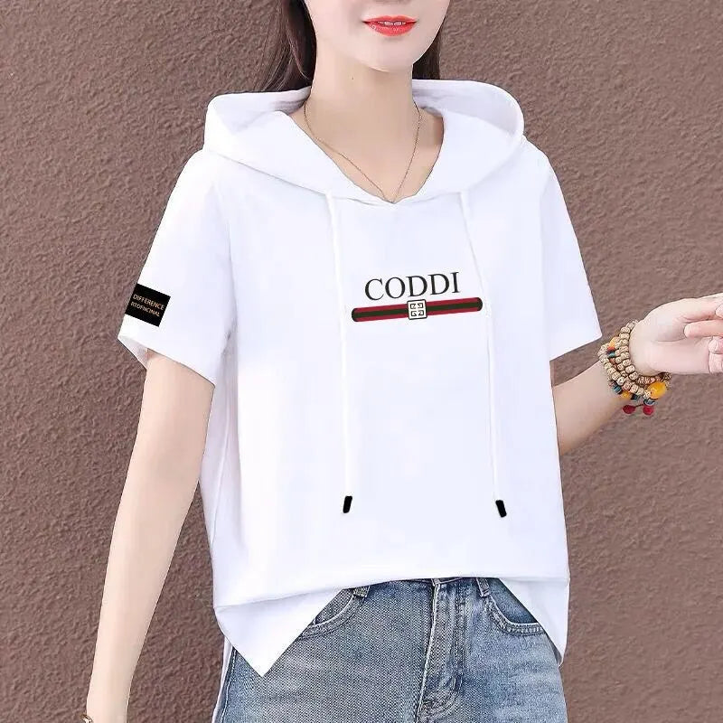 Short Sleeve Summer Thin White T-shirt Women Casual Fashion Top Loose Style Polyester Fabric Cartoon Design  Amaijoin