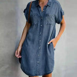 Load image into Gallery viewer, Summer New Single Breasted Denim Shirt Dress Women&#39;s Casual Loose Pocket Simple Retro Commuter Female Office Denim Short Skirt  Amaijoin
