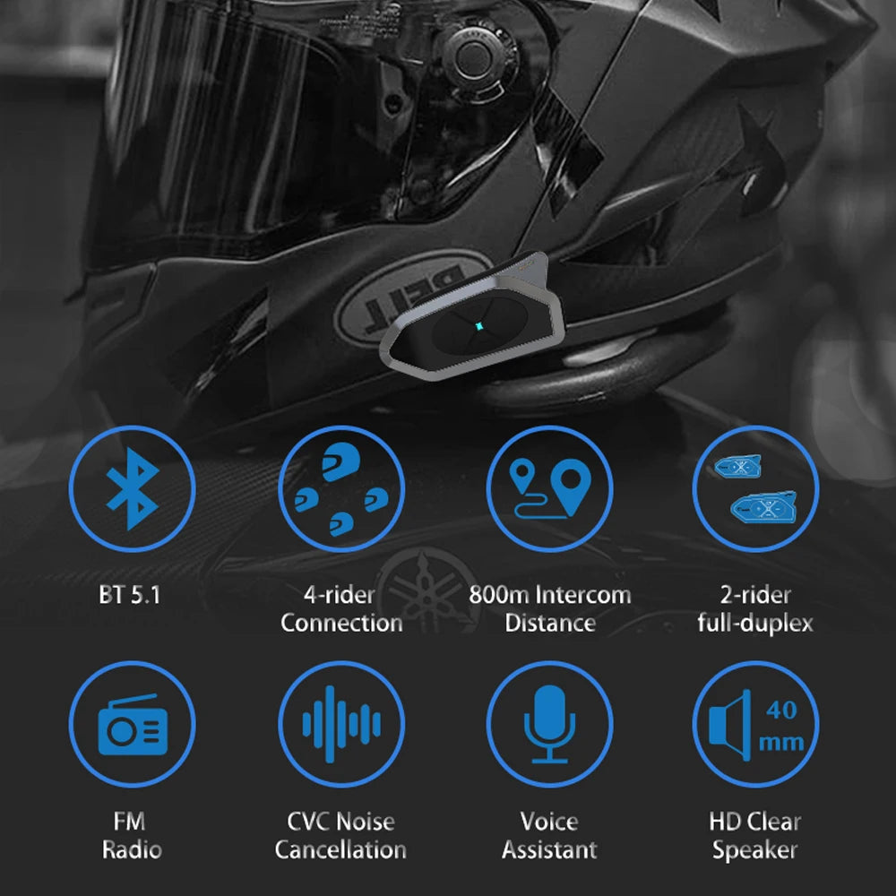 New GoTalk4 Motorcycle Helmet Bluetooth Headset 800M 2 Riders Full-duplex Helmet Interphone  BT5.1 Communicator FM + Voice Assis  Amaijoin