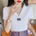 Load image into Gallery viewer, Tops Black Clothing Plain Polo Neck Shirts for Women Aesthetic Luxury High Quality T-shirt Woman Cotton with Collar Y2k Fashion  Amaijoin
