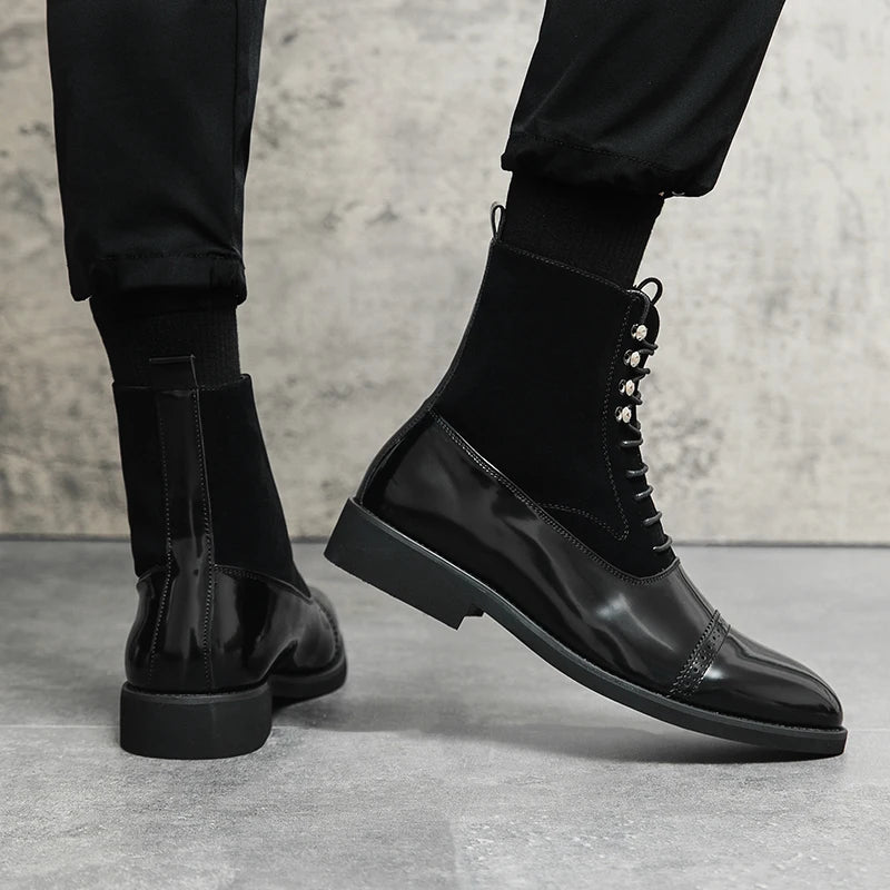 Luxury Black Men's Ankle Boots High Quality Leather Chelsea Boots Men Pointed Toe Formal Shoes Men Oxford Shoe bota masculina  Amaijoin